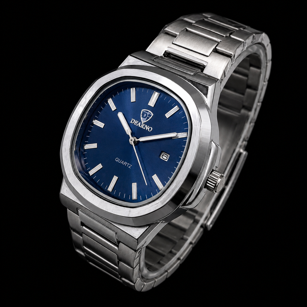 Classic Blue Dial Stainless Steel Quartz Watch